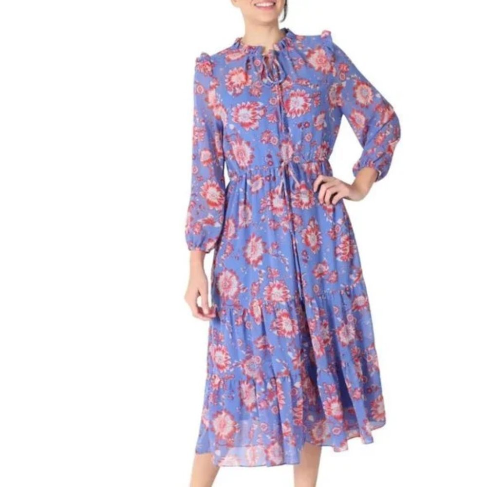 Julia Jordan Long Sleeve Ruffle Drawstring Midi Dress